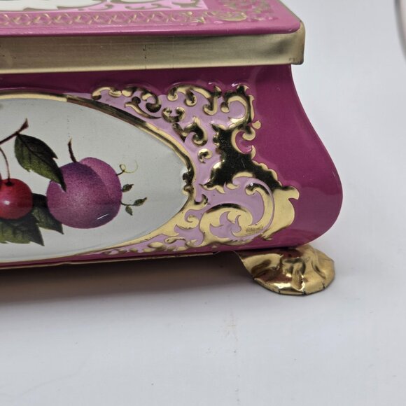 Vintage Metal Fricke & Nacke Tin Fruit Vanity Trinket Box Footed West Germany - Picture 5 of 15